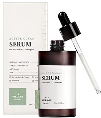 [VILLAGE 11 FACTORY] ACTIVE CLEAN SERUM (50 ml) Koreanische Hautpflege – Exfolierendes und Feuchtigkeitsspendendes Serum für Glatte, Strahlende Haut – AHA & BHA – Vegane Formel
