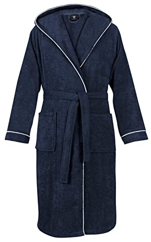LAYNENBURG Bademantel Herren Frottee - Kapuze - Lang - 100% Baumwolle (360g/m2) - OEKO TEX Standard 100 - Größe (XXXL, Blau)