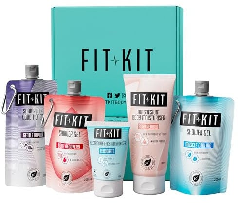 Fit Kit Muscle Recovery Gift Set for Men | Bath & Body Care Box for Father & Dad | Mens & Womens Shower Gels, Face Moisturiser & Hair Growth Shampoo | Toiletries Gifts for Him, Her, Grandad or Stepdad
