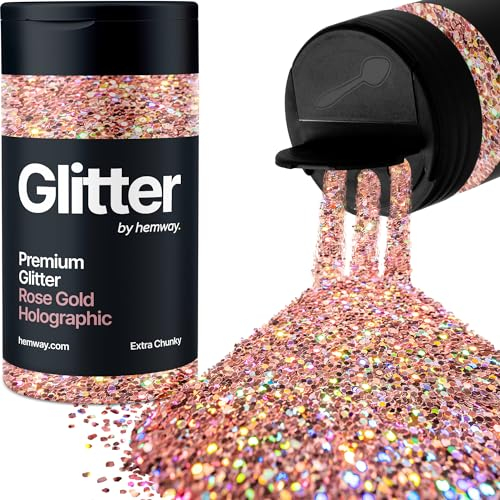 Hemway Premium Glitter Shaker - Rose Gold Holographic | 115g Extra Chunky Metallic Flake Sequins for Resin & Epoxy Crafts | Craft Supplies for Tumblers, Festival, Hair, Face, Body, Eye & Nail Art