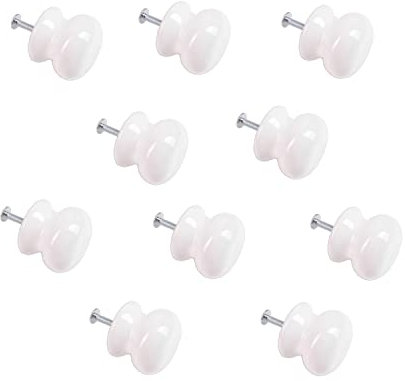 Pack of 10 Ceramic Knobs for Cupboards & Draws 38mm White Knob Door Handles Chest Canister Draws Handles Pull Handles with Screws for Drawer, Wardrobes, Interior Doors, Kitchen, Living Room