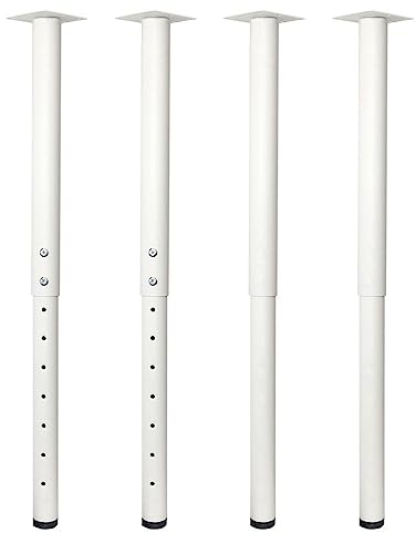 Jahof Pieds de Table Réglables 55-90 cm, Pieds de Bureau en Métal Ø50/45mm avec Accessoires de Montage, Pieds de Meuble pour Cuisine et Bureaux (4 pièces, Blanc)