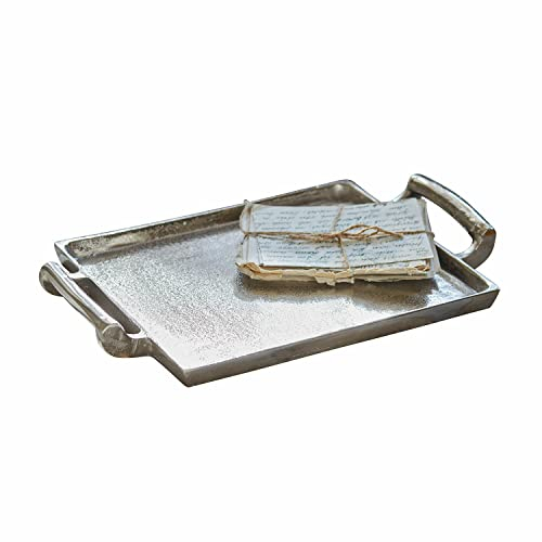 LOBERON Tablett Connaire, zum Servieren & Dekorieren, Leichte Vintage-Note, Stabil & sehr edel, Tischaccessoire, Aluminiumguss, silber