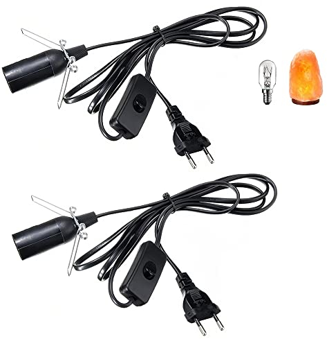LongZYU 2 Pièces Câbles 1,8 m Pour Lampe de Sel Avec Interrupteur E14 - Prise FR (Européenne) Isolation Câble Douille Noir