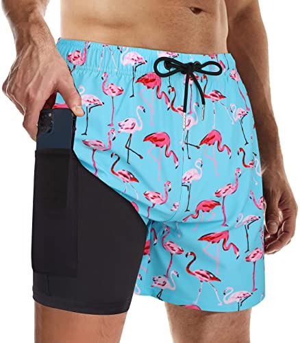 Suwangi Shorts de Bain Homme 2 en 1 Doublure Maillot Séchage Rapide Poches