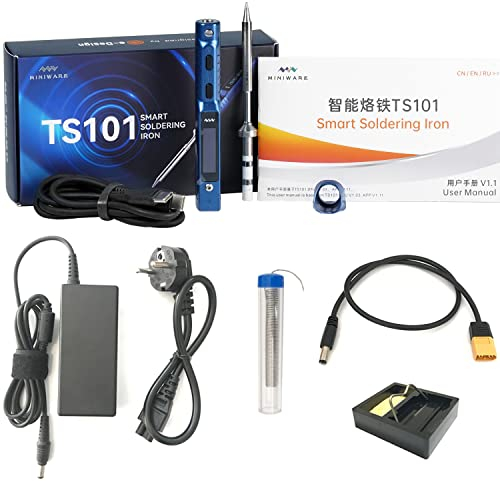MINIWARE Original Blue TS101 Lötkolben Upgrade von TS100 Portable Digital OLED Temperatur Einstellbare USB Typ C Schnellheizkolben Lötkolben Set (mit TS-B2 Spitze)