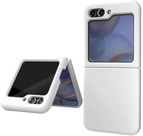 OHLIGIA Samsung Galaxy Z Flip 5 Liquid Silicone Case with Ring Protective 3 Layer Shockproof Phone Cover with Anti-Scratch Soft Microfiber Lining for Galaxy Z Flip 5 5G (2023) (White)
