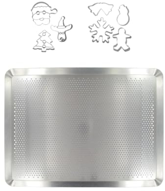 Zenker 9931850 Plaque de cuisson rectangulaire microperforée et 7 emporte-pièces de Noël, plaque four et emporte pieces inox, plaque patisserie pour biscuits, Acier, 40 x 30 x 1,5 cm