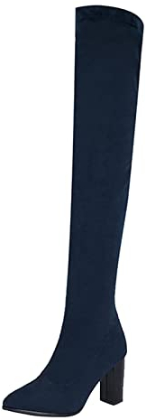 Stivali sexy La moda delle donne sopra la stampa stivali spessi leopardato tacco alto al ginocchio stivali da donna stivali alti al ginocchio da donna (1-blu, 6.5), 1 blu., 39.5 EU