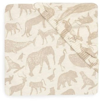 Jollein Spannbettlaken Jersey - Für das Kinderbett - Animals, Nougat - 60x120cm - 100% Baumwolle - Spannbetttuch - Tier Print, Beige