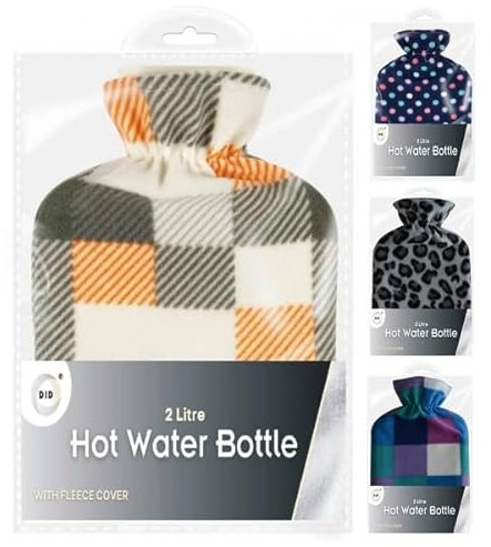 2L Hot Water Bottle With Fleece Cover For Pain Relief Neck Back Hand Feet Waist Shoulders Pregnancy Period Cramps Body Heating Therapy Periods Comfort Bottles Luxury Secure Leakproof Ribbed Rubber 1PK