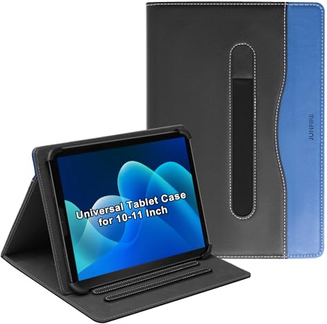 Junfire Hülle Universal für 10-11 Zoll Tablet Kompatibel mit iPad/Samsung/Lenovo/Xiaomi/Fire HD/Blackview/JIKOCXN/SEBBE/Neueste Tablet Schutzhülle mit Stifthalter, Ständer für 10 Zoll Tablet-Blau