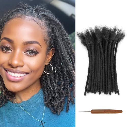 FAELBATY Menschliches Haar Loc Extensions 0.6cm Dicke 6 30 Stränge Handmade 100% Menschliches Haar Dreadlock Extensions für Mann Frauen können gefärbt werden Bleached Curled Twisted (Natural Black)