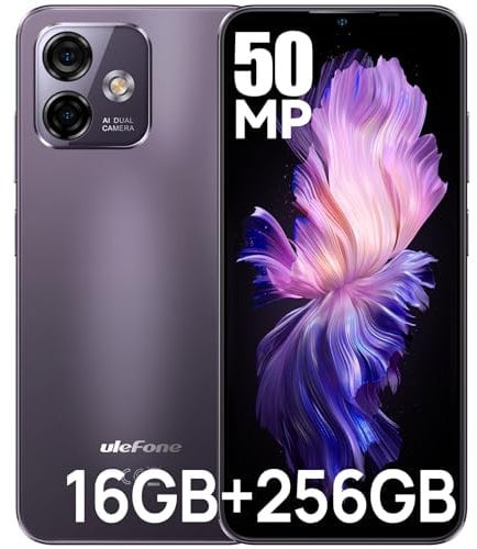 Ulefone Note 16 Pro Mobile Phones, 256GB+16GB 50MP Camera Octa Core 6.52” HD+ Android 13 4400mAh 4G Dual Sim Smartphone SIM Free Unlocked Fingerprint Face ID GPS OTG, UK Version 2 Year Warranty-Purple