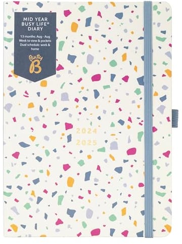 Busy B - Mid-Year Busy Life Terminkalender ab August 2024 bis August 2025 - Terrazzo - Taschenformat Wochenansicht A5 Terminkalender mit Stifthalter, elastischer Verschluss und Steckfächer