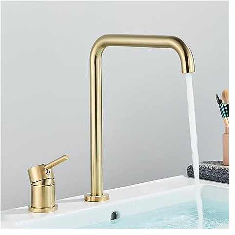 Mattschwarzer Waschbecken-Wasserhahn, Einhand-Heiß-Kaltwasser-Mischbatterie, drehbarer Auslauf, Roségold, Deckmontage, Badezimmer-Waschtischarmatur (Color : Brushed Gold)