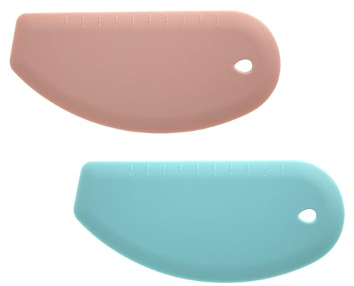 2pcs Silicone Dough Scraper, Flexible Curved Edge Bench Scraper & Stainless Steel Sheet Pastry Cutter Bread Scraper Bowl Pan Scraper Tool for Baking Sourdough Bread Proofing Cake Basket(Pink, Green)