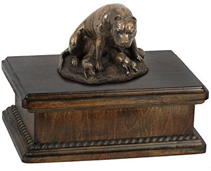 Art-Dog Custom Dog Mama Sitzende Statue Gedenkurne - Handgefertigte kaltgegossene Bronze auf Birkensockel - Urne für die Asche von Hunden - 24,5x29x21cm - 5l - Amerikanischer Staffordshire Terrier I