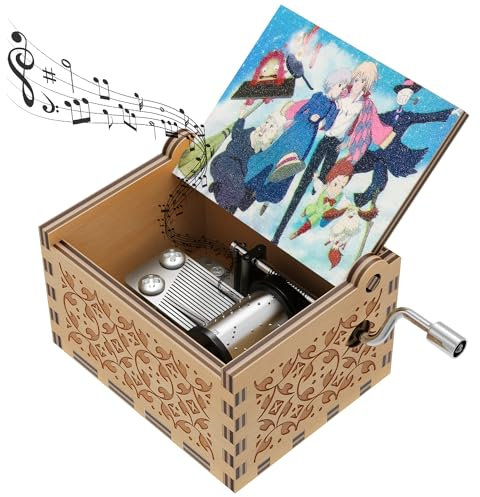 HLZK Anime Howl Handkurbel Spieluhr, antike geschnitzte hölzerne Heulen, Sophie Spieluhren für Geburtstag, Weihnachten/Neujahr (Holz-Style-C), HL-06