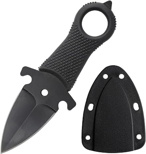 STARSAY Neck Knife Messer,Mini Outdoor Survival Messer mit Kydexscheide und Kugelkette, Full Tang Kleine Feststehendes Klinge Bushcraft Jagd Scharf Halsmesser für Camping (Schwarz)
