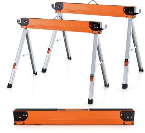 SOARS Arbeitsbock 2er set, Klappbock max. 1000 kg belastbar, Sägeböcke mit rutschfester Arbeitsfläche, ausklappbaren Halterungen & Tragegriff, Gerüstbock, Sägehilfe