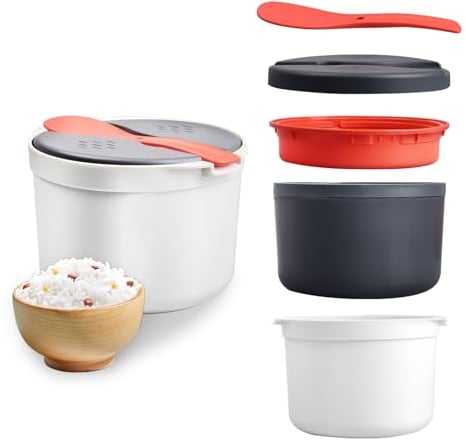 Les-Theresa Cuiseur de Riz Micro Onde Cuiseur à Riz Micro-Ondes Cuiseur Vapeur Micro Onde Cuit Vapeur Micro-Ondes Cuiseur de Riz 2L avec Panier Vapeur Cuiseur Riz Vapeur avec Cuillère à Riz (Orange)