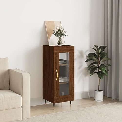 HETFTJN Credenza, Mobile Dispensa Alto Mobile Multiuso Vetrinetta Espositiva Mobile Bar Per Casa Adatto per Balcone Ufficio Ingresso Cucina Rovere Marrone 34,5x34x90 cm in Legno Multistrato