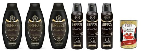 BREEZE Black Oud Testpaket, 3x Deodorant Spray 150ml + 3x Duschshampoo und Duschgel 400ml + Italian Gourmet polpa 400g