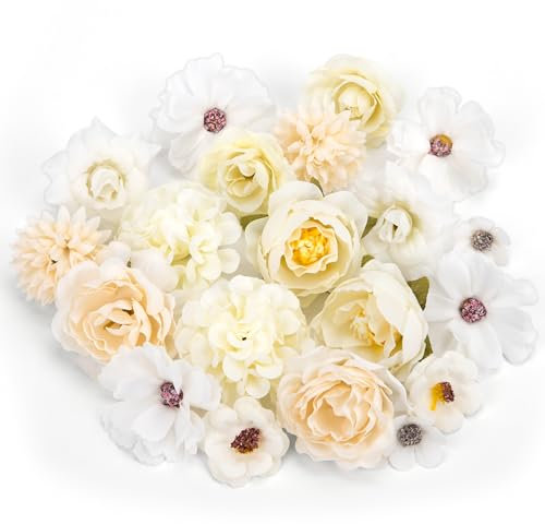 Heveer Kunstblumen Köpfe Künstliche Blumen Seidenblumen Blütenköpfe für DIY Basteln Hochzeit Party Home Handwerk 20 Stücke Weiß