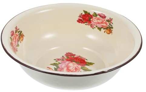 HOLIDYOYO Bassin Émaillé Rétro Bol Émaillé Vintage Bassin De Mélange Pour Cuisine Et Pâtisserie Fond Antidérapant Grande Capacité 26.00 X 26.00 X 7.00 cm Pour Fruits Légumes Œufs