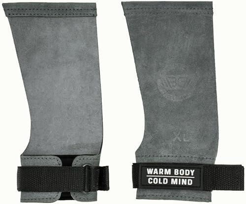 WARM BODY COLD MIND Poignées en cuir sans trous avec soutien de poignet pour haltérophilie, powerlifting, gymnastique, cross-training, tractions, musculation, protection des paumes (Graphite, Medium)