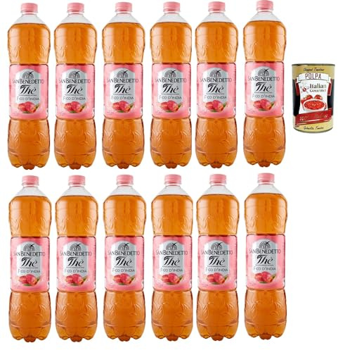 Italian Gourmet Thè Fico d'India Eistee PET ohne Farbstoffe 12 x 1,5l | Bibita analcolica al gusto esotico; Einwegflaschen, frei von, Gesamtnettogewicht 18 L + Kostenlos Polpa 400g