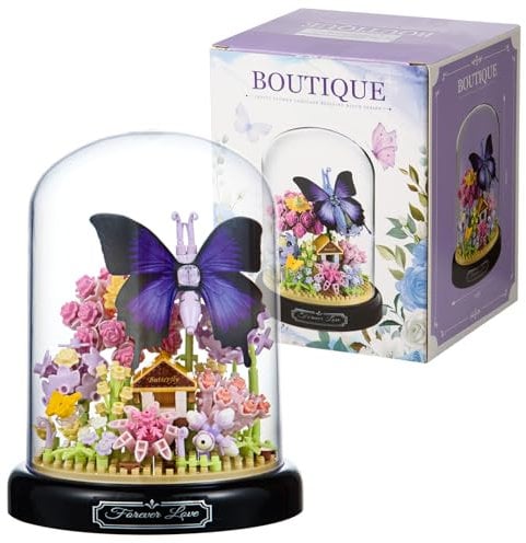 Aigidusansu Flower Bouquet and Insect Building Kit, Flowers Botanical Mini Building Blocks Set Toy for Adults, Christmas Birthday Gift for Her Mom Wife Girlfriend (Butterfly)