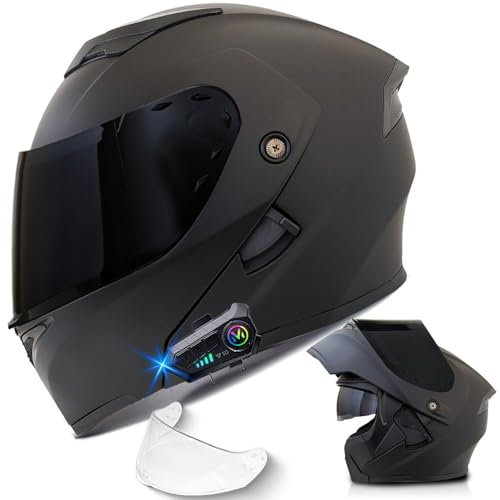 RHBDDHV Motorradhelm mit Bluetooth, Integrierter Klapphelm, ECE-Zertifizierung mit HD Anti-Fog-Doppelvisier, Klappbarer Modularer Motorrad Helme für Erwachsene Männer und Frauen, 55~64CM