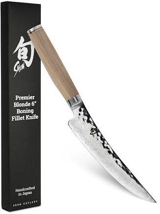 Shun Premier Blonde 6 Boning Knife, Handcrafted Japanese Boning & Fillet Knife, VG-MAX Core with Damascus Stainless Steel Cladding, Pakkawood Handle, Meat & Fish Tool for Professional and Home Chefs