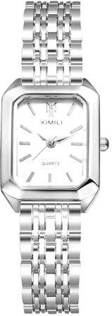 JewelryWe Damenuhr Kleine Rechteckige Uhren: Klassische Einfache Analog Quarz Armbanduhr Damen Silber Metallarmband Geschäft Lässige Uhr mit Eckigem Balkenskala Zifferblatt