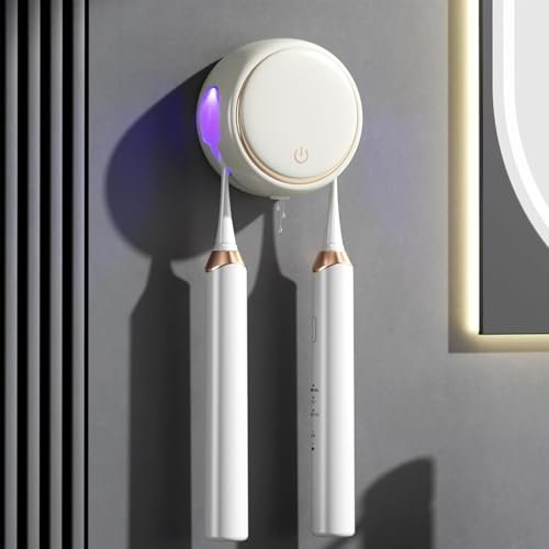 Maxspace UV Zahnbürsten Sterilisator, UV Desinfektions Zahnbürstenhalter zur Wandmontage mit Trocknen, Wiederaufladbare Zahnbürstenhalter mit 2 Zahnbürstenfächern für Badezimmer (Weiß)