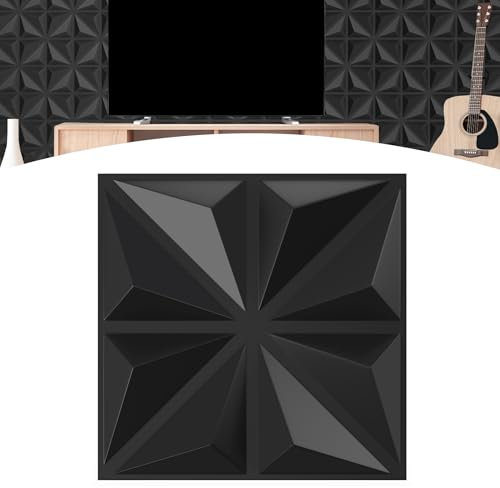 Suusolny Lot de 24 panneaux muraux 3D en PVC très rigide - Décoration murale - Étanche - 6 m² - Rayons noirs