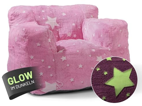 Lumaland Sitzsack Kinder Sessel Glow in The Dark | Kindersofa im Sternen-Design | Indoor Kindersessel fürs Kinderzimmer | Flauschiges & pflegeleichtes Material | ca. 68 x 70 x 60 cm