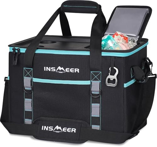 INSMEER Kühltasche Gross 40L, 60 Dosen Kühltasche Faltbar - XXL Kühltasche Isoliertasche Thermotasche mit Öffner/Verstärkte Hartern Seiten/2 Cup Haltern in Top, für Picknick, Camping, Strand, Reise