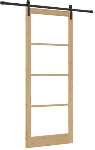 vidaXL Schiebetür ORKDAL Natürlich und Schwarz 93 x 232 cm, Wohnzimmer, moderne Schiebetür, robuste Kiefer, Glas, stylischer Raumteiler, platzsparendes Design