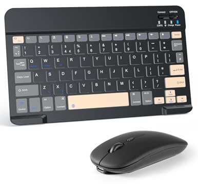 LAMA Wireless Keyboard and Mouse, Rechargeable Ultra Slim Universal Tablet Keyboard, Portable Bluetooth Keyboards for iPad/Tablet/iOS/Android/Windows/Laptops/Desktop Computer/Phones, BlackGrey