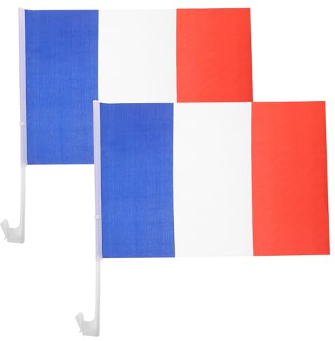 Homoyoyo Lot de 2 Drapeaux de Voiture Français en Polyester 30X20 CM Léger et Résistant Vent Décoration Automobile Compatible la Plupart des Véhicules pour Conduite et Événements