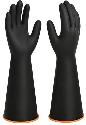 GIONAR 1 Pair Heavy Duty Rubber Gloves, 14 Black Rubber Gloves | Acid and Alkali Resistant Industrial Gloves, Waterproof and Extra Thick, Protective Gloves for Household and Industrial Use