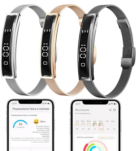 smartia – Pulsera Inteligente Ultrafina, Smart Band con Bluetooth Modelo 2026, Pulsera Tracker de Actividad y sueño, Seguimiento Integral de tu Salud, Band con Pantalla táctil y + 20 Deportes (Gold)