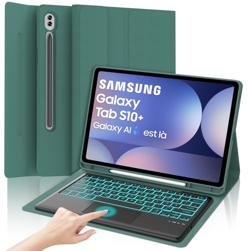 SENGBIRCH Tastatur Hülle für Samsung Galaxy Tab S10 Ultra 14,6 Zoll 2024 - Deutsche QWERTZ Touchpad Tastatur Abnehmbare Magnetische, Hülle für Samsung S9/S8 Ultra 14,6, Dunkel Grün