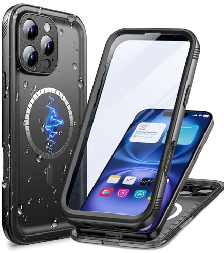 Cozycase Cover TOP 360 Antiurto IP68 Impermeabile Per iPhone 16 Pro Max | Magnetica Per Magsafe, Rugged Militare, Subacquea Waterproof Case Anti Urto Resistente Antipolvere, Custodia Integrale. Nero