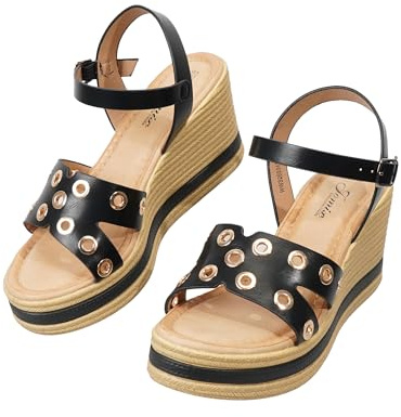 JOMIX Sandali Donna Zeppa Estivi Platform Eleganti con Fibbia Regolabile e Borchie in Metallo Tacco Alto Comodi Scarpe Casual per Spiaggia e Vacanze