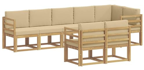 vidaXL Outdoor-Sofagarnitur mit Kissen 8 pcs Weiß und Beige Polyester, Moderne Sofa für draußen, Gartenmöbel-Set, wetterfest, gemütliche Terrassen-Lounge