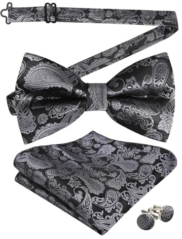 Alizeal Herren Paisley vorgebundene Fliege Einstecktuch Manschettenknöpfe Set